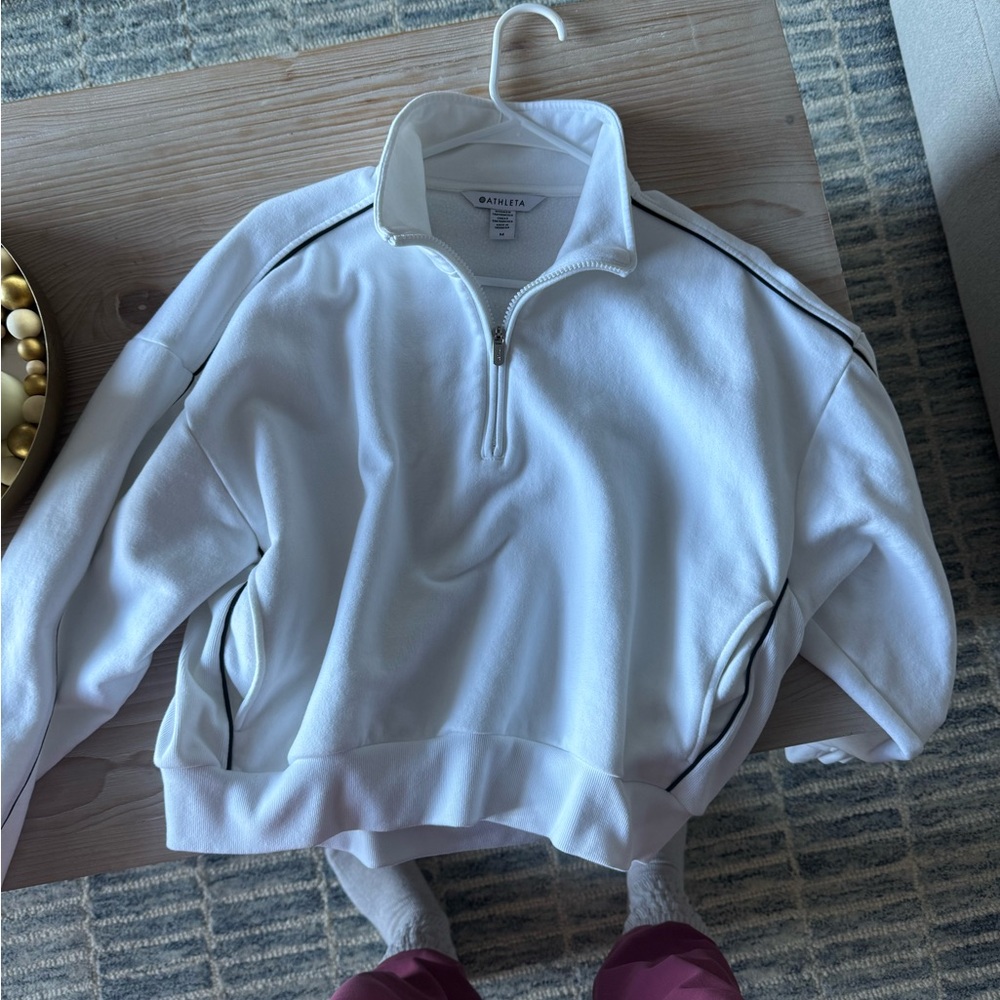 ATHLETA White 1/4 Zip Fleece Sweatshirt